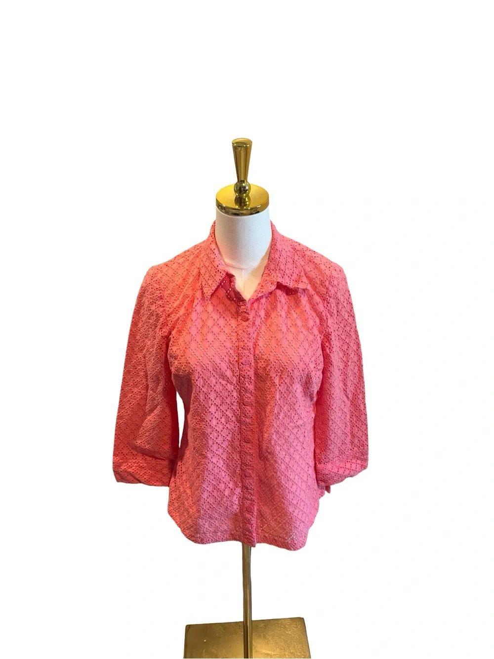 Women's Coral Pink Eyelet Button-Down Shirt